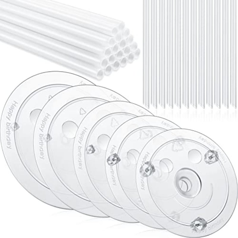 40 Pieces Plastic Cake Dowel Rods Set 20 White Cake Sticks Support Rods, 5 Cake Separator Plates for 4, 6, 8, 10, 12 Inch Cakes, 15 Clear Cake Stacking Dowels for Tiered Cakes Clear Plates - Image 1