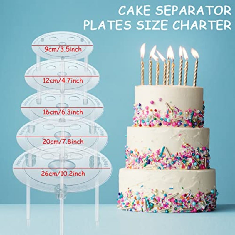 40 Pieces Plastic Cake Dowel Rods Set 20 White Cake Sticks Support Rods, 5 Cake Separator Plates for 4, 6, 8, 10, 12 Inch Cakes, 15 Clear Cake Stacking Dowels for Tiered Cakes Clear Plates - Image 3