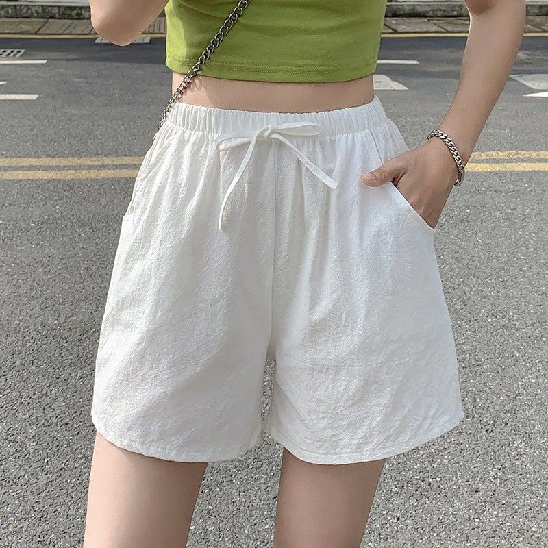 Summer Cotton Shorts A-Line Loose Women Pine Green  - Image 4