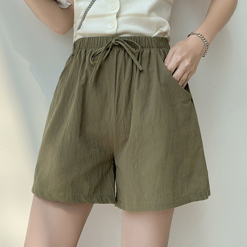 Summer Cotton Shorts A-Line Loose Women Pine Green  - Image 5