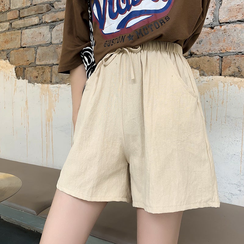 Summer Cotton Shorts A-Line Loose Women Pine Green  - Image 3