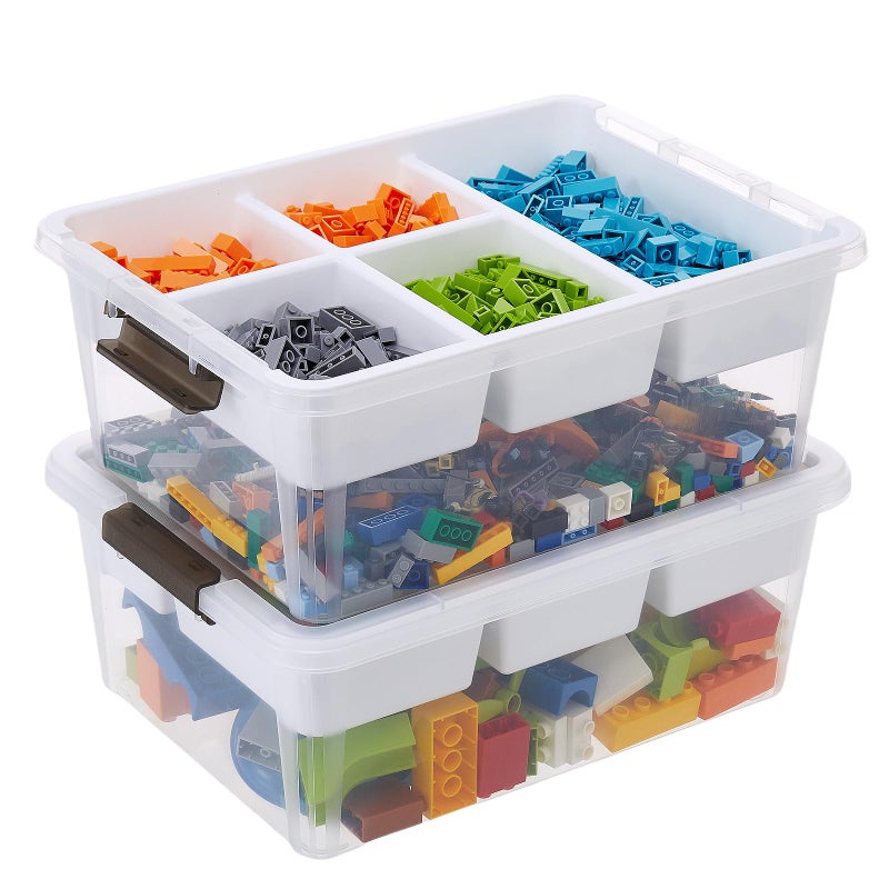 MACOPRO Plastic Storage Box with Removable Tray Craft Organizers and Storage Clear Storage Container for Organizing Bead Tool Sewing Playdoh White 2Pack17QT