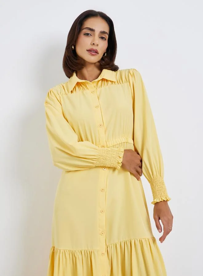 ستايلي فستان ميدي كاجوال سادة بكسرات