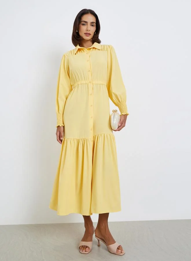 ستايلي فستان ميدي كاجوال سادة بكسرات