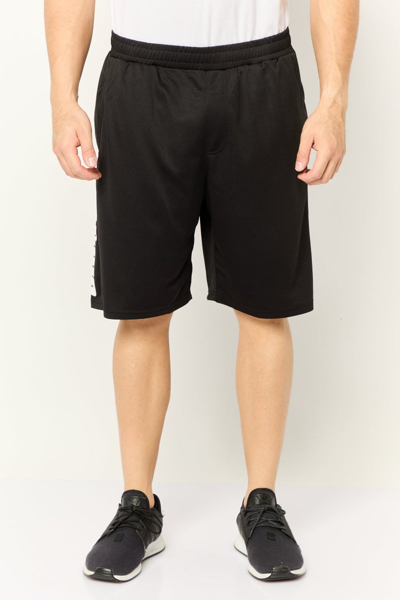 Prince Men Drawstring Brand Logo Basic Shorts, Black - Image 1