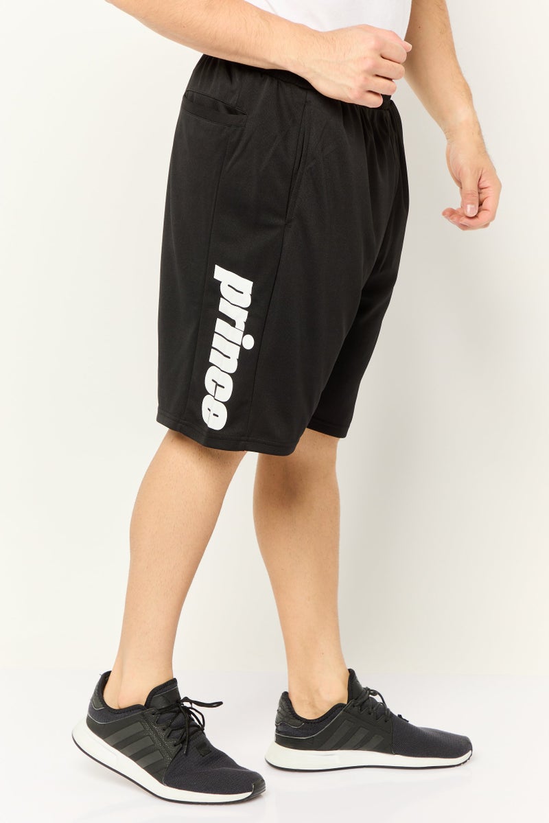Prince Men Drawstring Brand Logo Basic Shorts, Black - Image 3