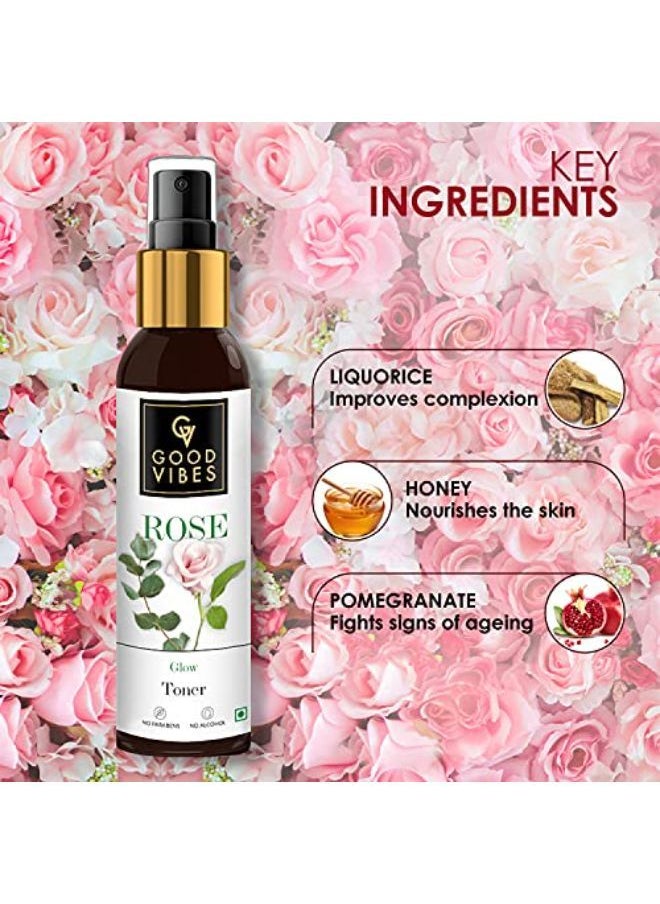 Good Vibes Rose Glow Toner 120 Ml, Hydrating Light Weight Anti Ageing Nourishing Moisturizing Brightening Revitalising For All Skin Types, Natural, No Alcohol, Parabens & Sulphates, No Animal Testing  - Image 3