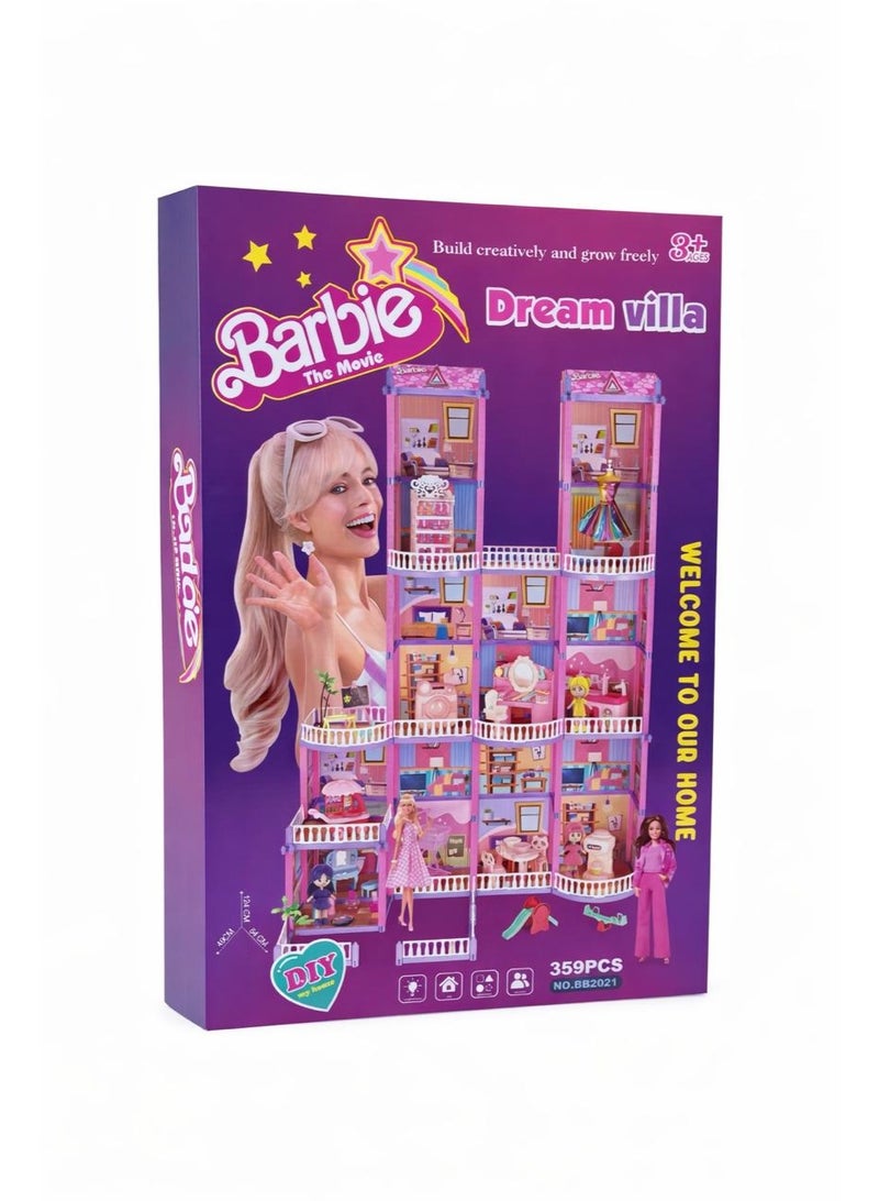 Mattel Games Barbie The Movie Dream Villa DIY Dollhouse Playset - 334 Pcs Luxury Multi-Story Castle with Furniture, Accessories & Dolls - Creative Building Toy for Girls - Image 5