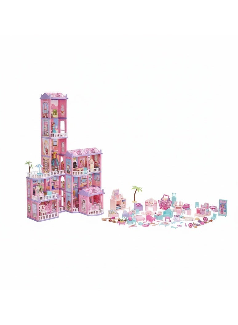 Mattel Games Barbie The Movie Dream Villa DIY Dollhouse Playset - 334 Pcs Luxury Multi-Story Castle with Furniture, Accessories & Dolls - Creative Building Toy for Girls - Image 3