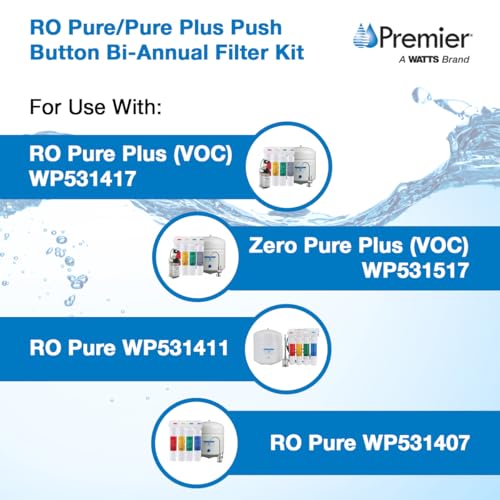 Watts Premier مجموعة فلترة واتس بريمير نصف سنوية RO بيور بلس 2-pack لنظام التناضح العكسي 4 مراحل بيور بلس/زيرو بيور بلس، استبدال فلتر مياه بزر ضغط، فلتر رواسب، فلتر كربون مسبق - Image 5