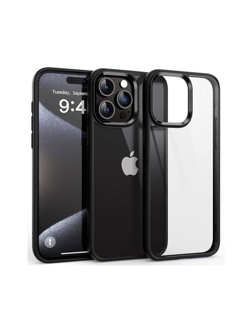 iPhone 16 Pro Hard Back Cover Q Series Case, Transparent Hard Back And Silicone Tpu Black Frame High Protection Compatible with Apple iPhone 16 Pro max - Image 1