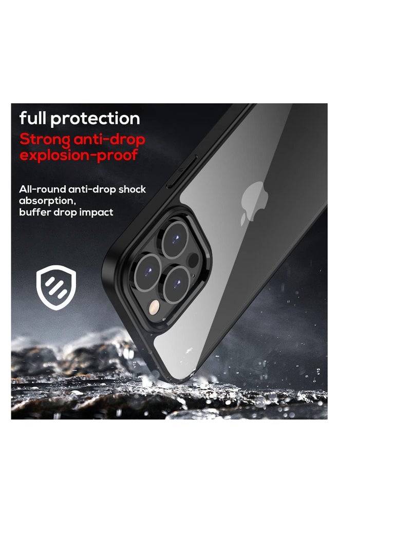 iPhone 16 Pro Hard Back Cover Q Series Case, Transparent Hard Back And Silicone Tpu Black Frame High Protection Compatible with Apple iPhone 16 Pro max - Image 3