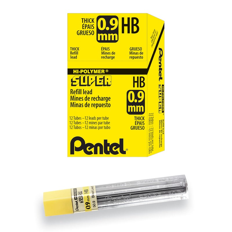 Pentel إعادة تعبئة قلم رصاص بنتل سوبر هاي بوليمر، (0.9 مم) سميك، HB، 180 قطعة من الرصاص، 12 أنبوب من الرصاص (50-9-HB) - Image 1