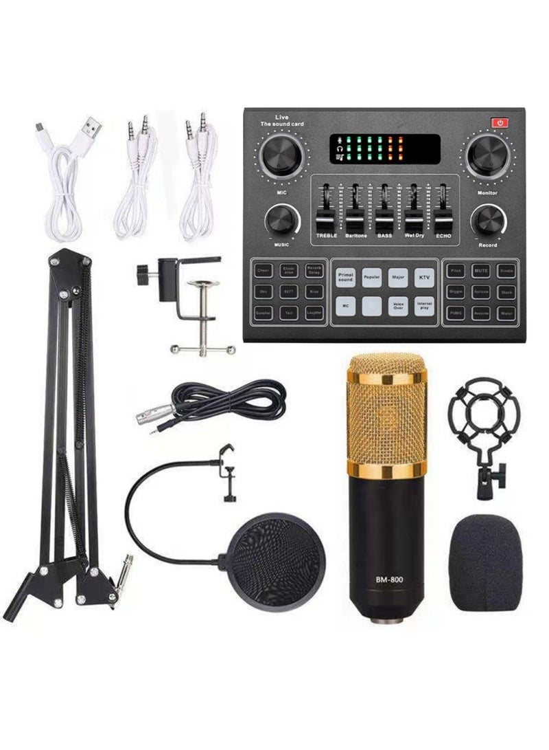 Multifunctional Live V9 Sound Card and BM800 Suspension Microphone Kit Broadcasting Condenser Microphone Set Intelligent Webcast Live Sound Card for Computers and Mobile  - Image 1
