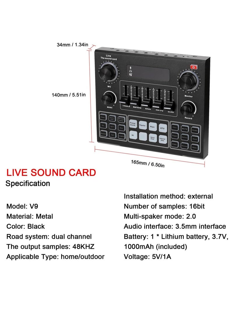 Multifunctional Live V9 Sound Card and BM800 Suspension Microphone Kit Broadcasting Condenser Microphone Set Intelligent Webcast Live Sound Card for Computers and Mobile  - Image 3