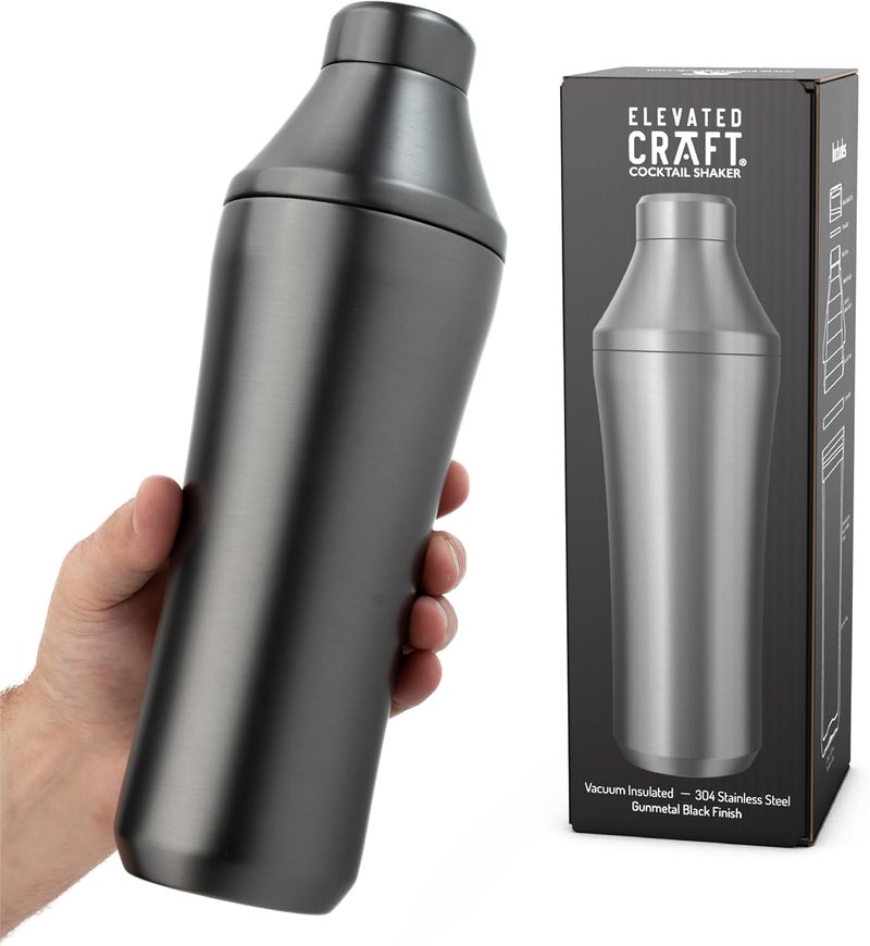 Elevated Craft Hybrid Cocktail Shaker - Premium Vacuum Insulated Stainless Steel Gunmetal Cocktail Shaker - Innovative Measuring System - Martini Shaker for the Home Bartender - 28oz Total Volume - Image 1