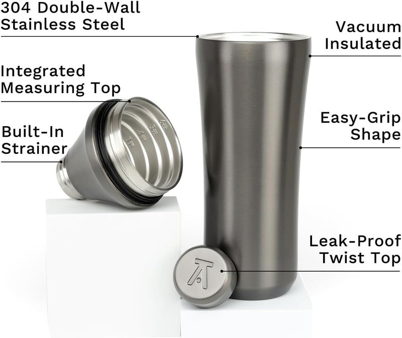 Elevated Craft Hybrid Cocktail Shaker - Premium Vacuum Insulated Stainless Steel Gunmetal Cocktail Shaker - Innovative Measuring System - Martini Shaker for the Home Bartender - 28oz Total Volume - Image 2