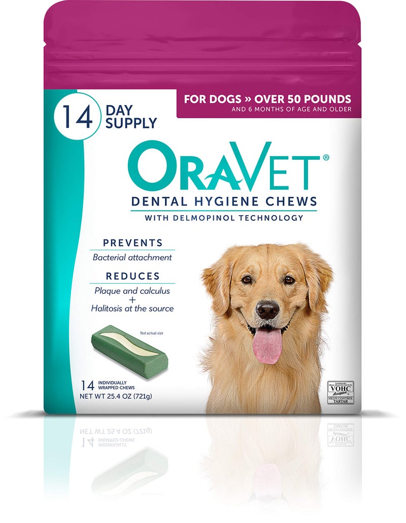 ORAVET Dental Chews for Dogs, Oral Care and Hygiene Chews (Large Dogs, Over 50 lbs.) Pink Pouch, 14 Count - Image 1