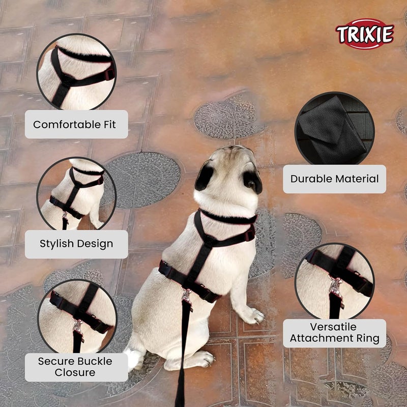Trixie : - Classic H-Harness for Dogs | Made Nylon, Lightweight and Fully Adjustable Straps | Great Alternative to a Collar and Lead – (75-100 cm/25 mm, L-XL) Black - Image 4