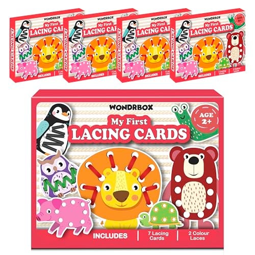 WONDRBOX Bulk Birthday Return Gifts Montessori Animal Lacing Cards Activity Educational Toy for Kids Age 2 3 4 Year Old | Autistic, Occupational Therapist Games (Pack of 5) - Image 1