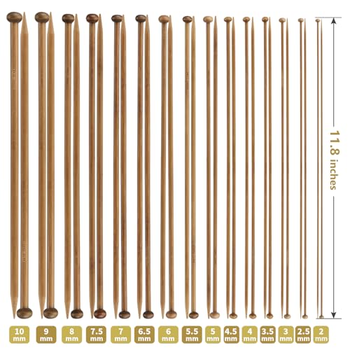 LIHAO 30pcs Bamboo Knitting Needles Set, Wooden Knitting Needles, Knitting Kit Accessories for Beginners Handmade, Single Pointed from 2.0mm-10.0mm - Image 2