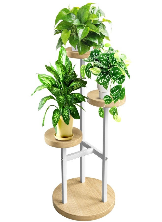 GEEBOBO 3 Tier Plant Stand Indoor, Metal Wood Plant Stands For Indoor Plants Multiple, Corner Tiered Flower Plants Shelf Stand for Living Room Bedroom, White - Image 1