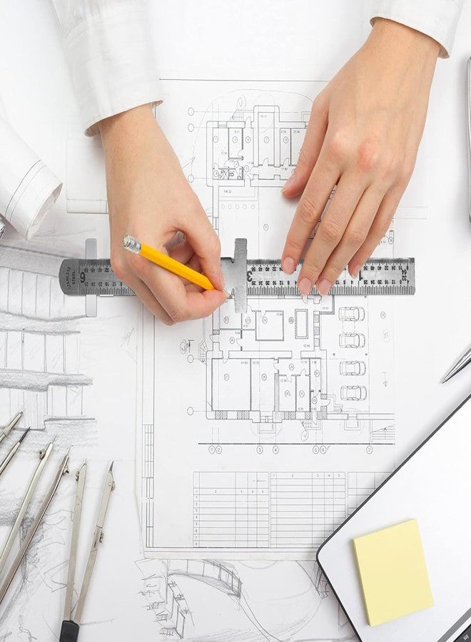برسايذ اي مسطرة جيب دقيقة (عبوة من قطعتين) مقاس 6 بوصات SAE | من الفولاذ المقاوم للصدأ مع مشبك تحديد منزلق | مكافئات عشرية على الظهر | مثالية للمدرسة والتعليم وورش العمل والمكتب والمنزل - Image 5