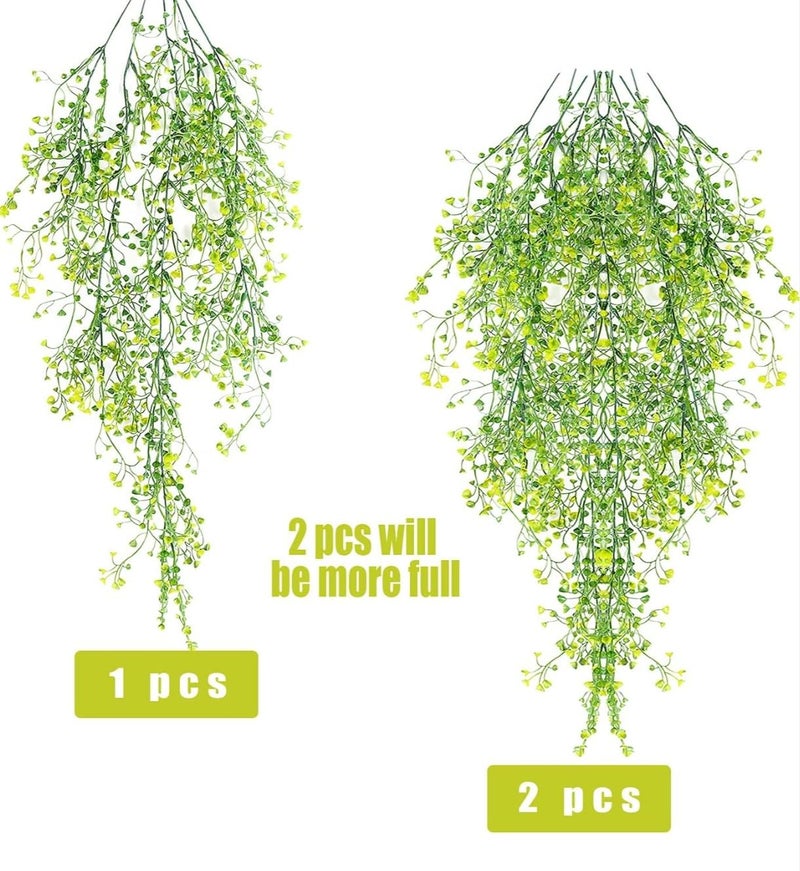 VRB Dec 2 Pcs Artificial Dry Baby's Breath Greenery Hanging Plants Vines Fake Ivy Hanging Flowers Vine Wall Hanging for Home Decor,Wall,Balcony Decoration. (2, Yellow Baby's Breath Fern Hanging) - Image 2
