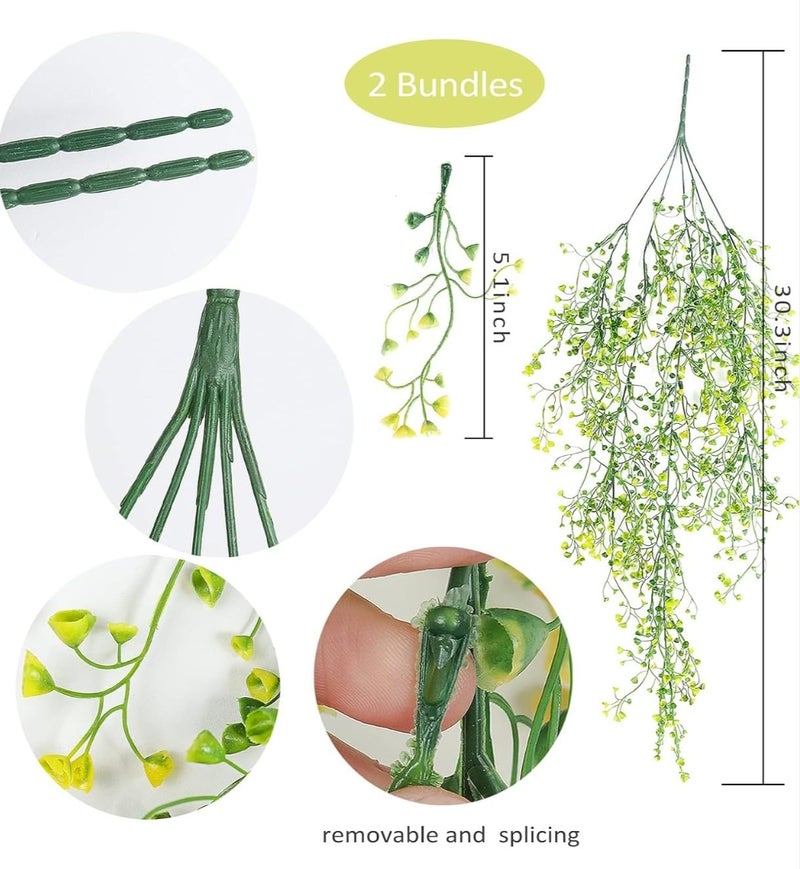 VRB Dec 2 Pcs Artificial Dry Baby's Breath Greenery Hanging Plants Vines Fake Ivy Hanging Flowers Vine Wall Hanging for Home Decor,Wall,Balcony Decoration. (2, Yellow Baby's Breath Fern Hanging) - Image 3