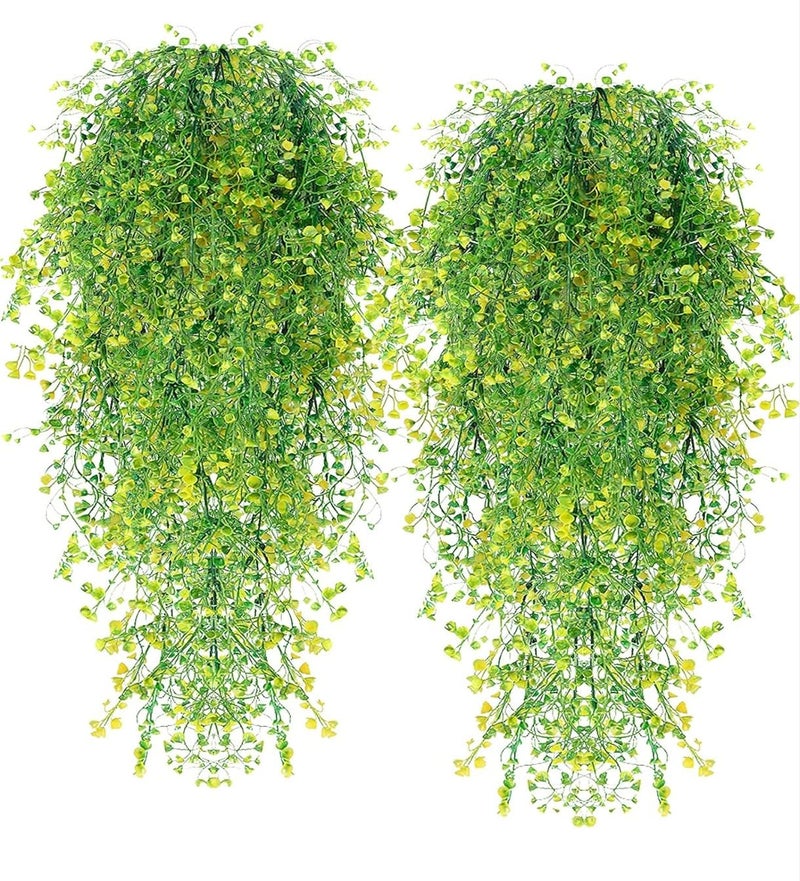 VRB Dec 2 Pcs Artificial Dry Baby's Breath Greenery Hanging Plants Vines Fake Ivy Hanging Flowers Vine Wall Hanging for Home Decor,Wall,Balcony Decoration. (2, Yellow Baby's Breath Fern Hanging) - Image 1