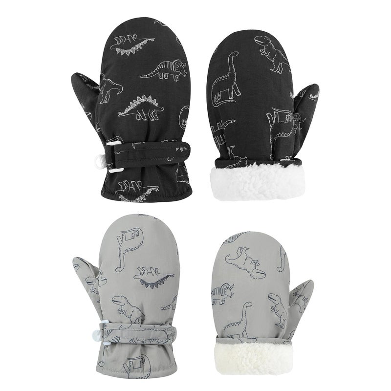 Fynnsure Toddler Mittnes Lined Fleece Snow Gloves for Boys Girls Winter Kids Gloves Baby Mittens Black & Gray 1-2 Years - Image 1
