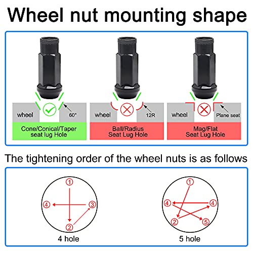WENJTP 20pcs Black Cold Forged Steel 12mm*1.5 Lug Nuts Extended Tuner Wheel Nuts Modified Nuts Open End Compatible with Various Types of Vehicles - Image 2