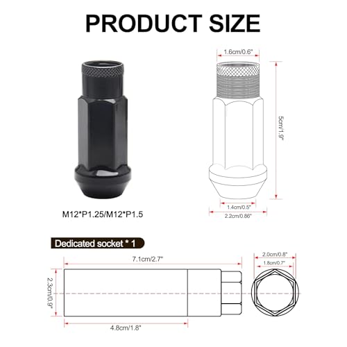 WENJTP 20pcs Black Cold Forged Steel 12mm*1.5 Lug Nuts Extended Tuner Wheel Nuts Modified Nuts Open End Compatible with Various Types of Vehicles - Image 3