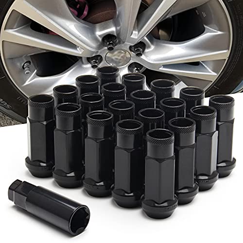 WENJTP 20pcs Black Cold Forged Steel 12mm*1.5 Lug Nuts Extended Tuner Wheel Nuts Modified Nuts Open End Compatible with Various Types of Vehicles - Image 1