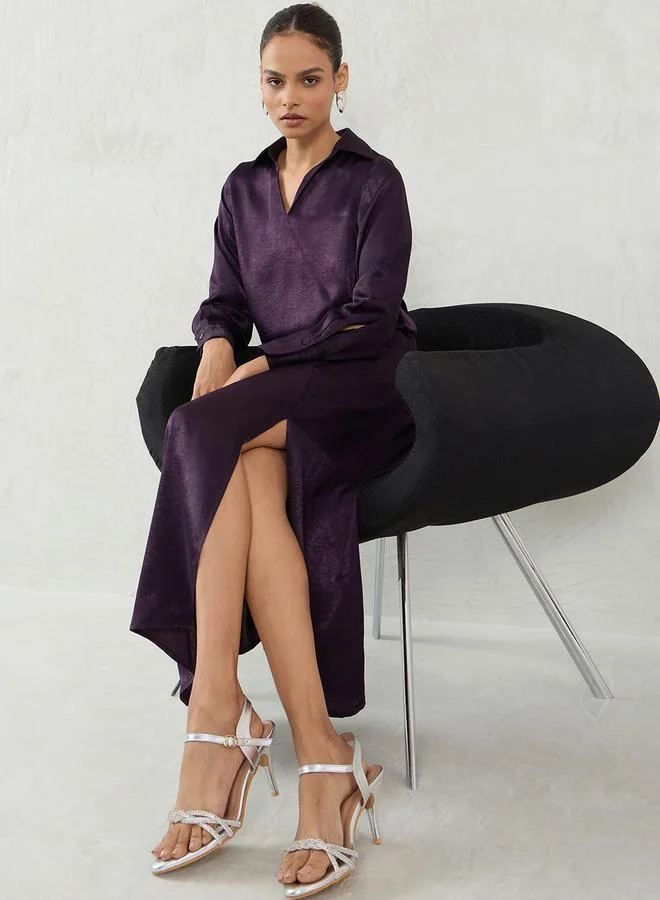Femmella Femmella Self Design Satin Top and Skirt Co-Ords