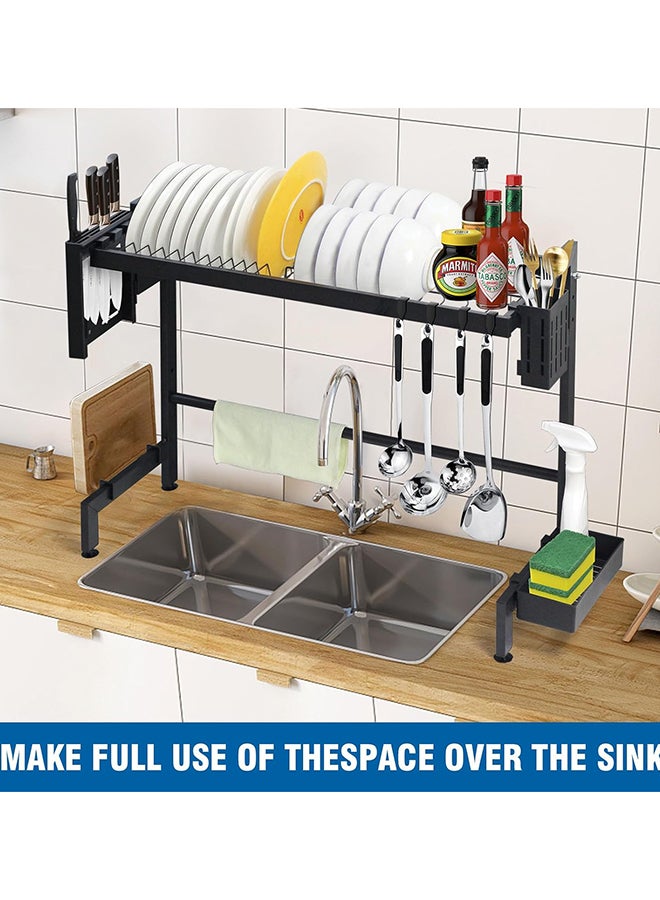 SKY-TOUCH حامل تجفيف الأطباق ومصفاة مع صينية تصريف وسلة للأدوات المطبخية لسطح المطبخ، 75 سم أسود - Image 2