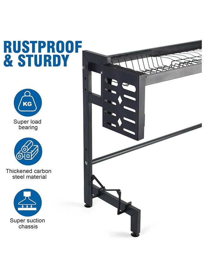 SKY-TOUCH حامل تجفيف الأطباق ومصفاة مع صينية تصريف وسلة للأدوات المطبخية لسطح المطبخ، 75 سم أسود - Image 3