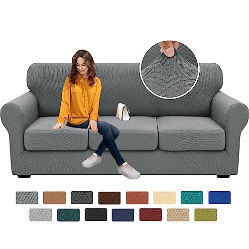 XINEAGE 2025 New 4 Pieces Couch Covers for 3 Cushion Couch Super Stretch Thick Soft Sofa Cover Anti Slip Sofa Slipcover Dogs Cats Furniture Protector (Light Gray, 71"-91") - Image 1