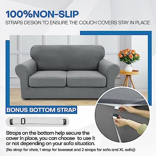 XINEAGE 2025 New 4 Pieces Couch Covers for 3 Cushion Couch Super Stretch Thick Soft Sofa Cover Anti Slip Sofa Slipcover Dogs Cats Furniture Protector (Light Gray, 71"-91") - Image 5