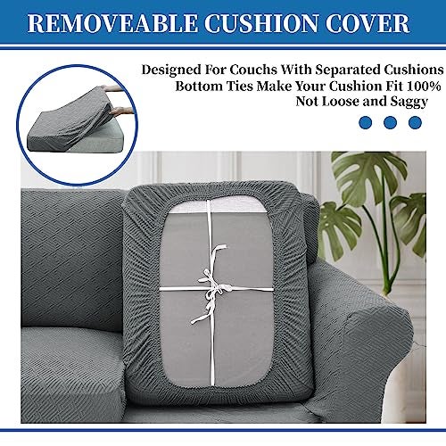 XINEAGE 2025 New 4 Pieces Couch Covers for 3 Cushion Couch Super Stretch Thick Soft Sofa Cover Anti Slip Sofa Slipcover Dogs Cats Furniture Protector (Light Gray, 71"-91") - Image 4