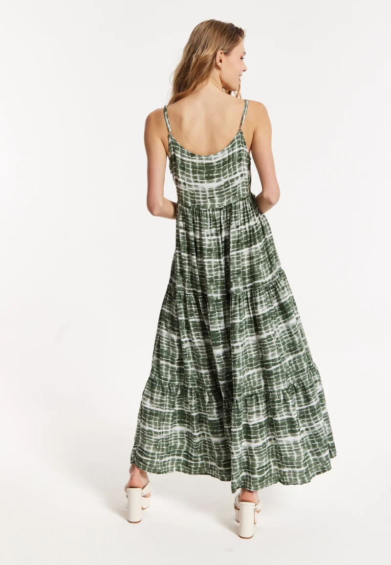 Liquorish فستان ماكسي بتأثير الصباغة باللون الكاكي