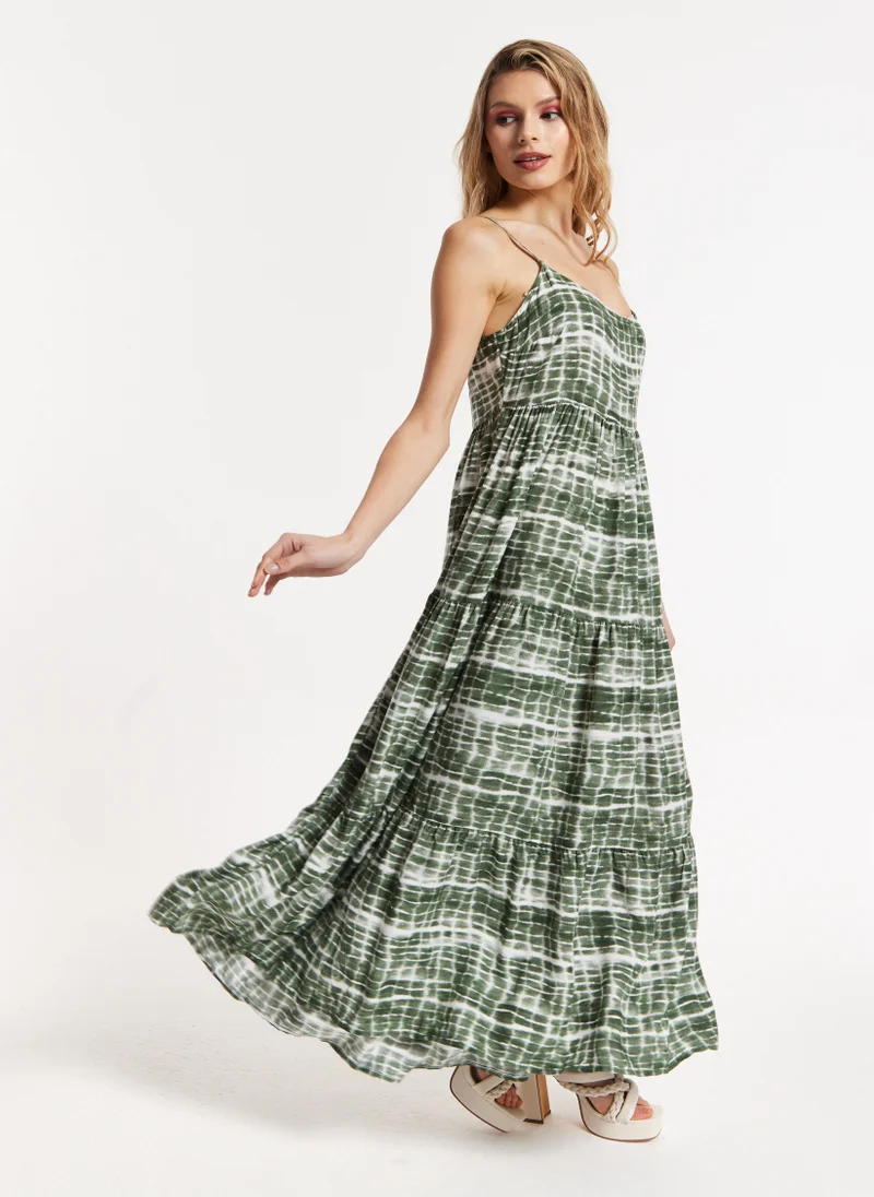 Liquorish Khaki Tie-Dye Maxi Dress