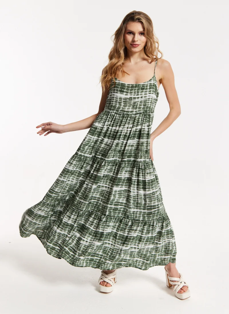 Liquorish Khaki Tie-Dye Maxi Dress