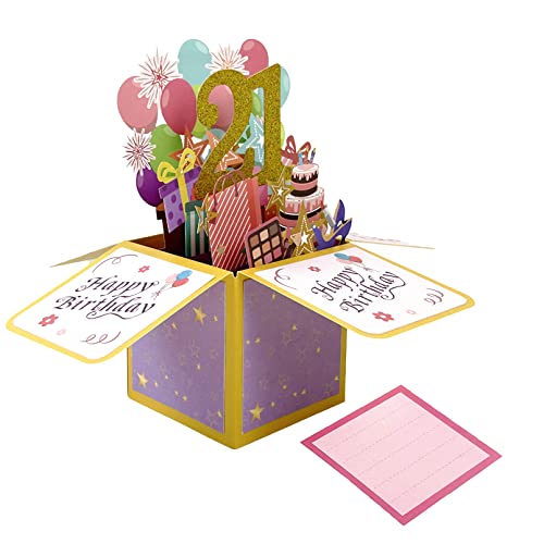 Asmallgf Shiny 21st Birthday Pop Up Card for Him Her, Beautiful Birthday Gifts for 21 Years Old Female Male, Sweet Twenty-one Bday 3D Card for Men Women, Unique 21 Birthday Gift Idea for Daughter Son - Image 1