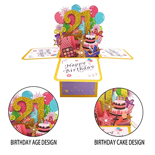 Asmallgf Shiny 21st Birthday Pop Up Card for Him Her, Beautiful Birthday Gifts for 21 Years Old Female Male, Sweet Twenty-one Bday 3D Card for Men Women, Unique 21 Birthday Gift Idea for Daughter Son - Image 4