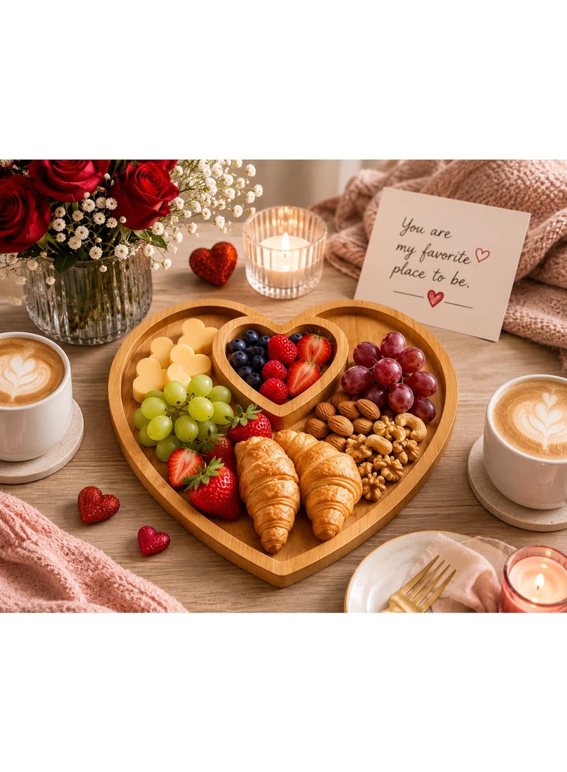 صينية خشب على شكل قلب – لوح تقديم- جبن ريفي للوجبات الخفيفة والحلوى والفواكه وديكور عيد الحب - Image 5