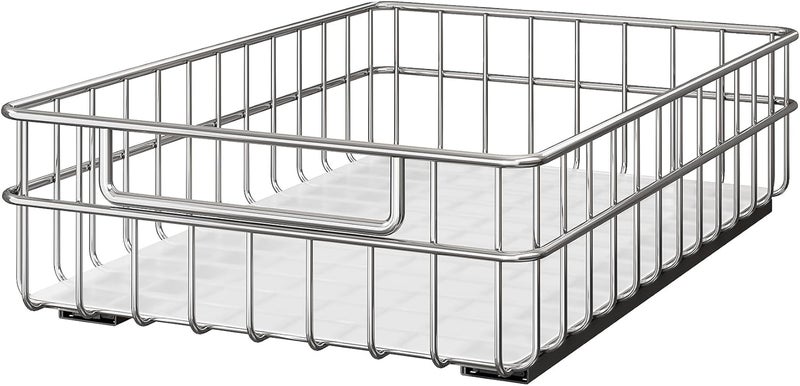 Kitstorack Stainless Steel Pull Out Cabinet Organizer(11.8"W x 16.5"D x 4.7"H)-1 Pack, Minimalist Design Frame, Full-Extension Slide Rails, Easy Installation for Pantry Organizers or Kitchen Cabinet Organizer - Image 1