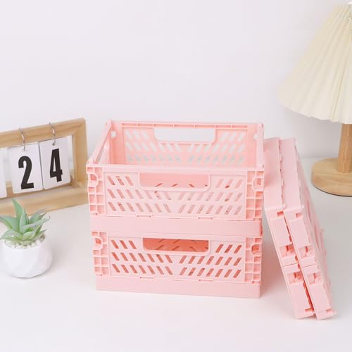 Sondeng 4-Pack Pink Baskets Plastic Storage Crate Small Baskets for Organizing Collapsible Storage Crates for Desk Organizers,Stackable Cute Storage Bins for Classroom,Office,Bathroom 5.9"x 3.9" x 2.3" - Image 5