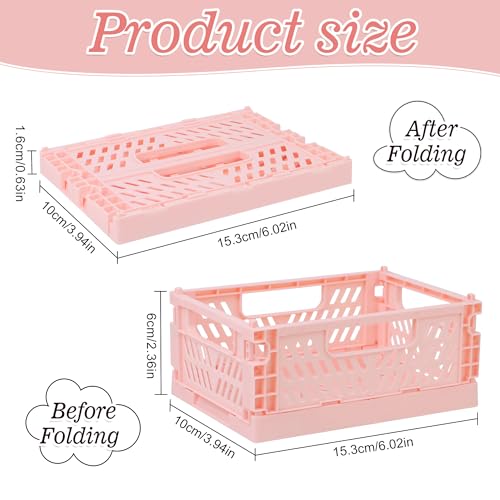 Sondeng 4-Pack Pink Baskets Plastic Storage Crate Small Baskets for Organizing Collapsible Storage Crates for Desk Organizers,Stackable Cute Storage Bins for Classroom,Office,Bathroom 5.9"x 3.9" x 2.3" - Image 2