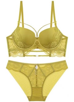 Comfy Solid Color Lace Bra And Panty Set Lemon Yellow